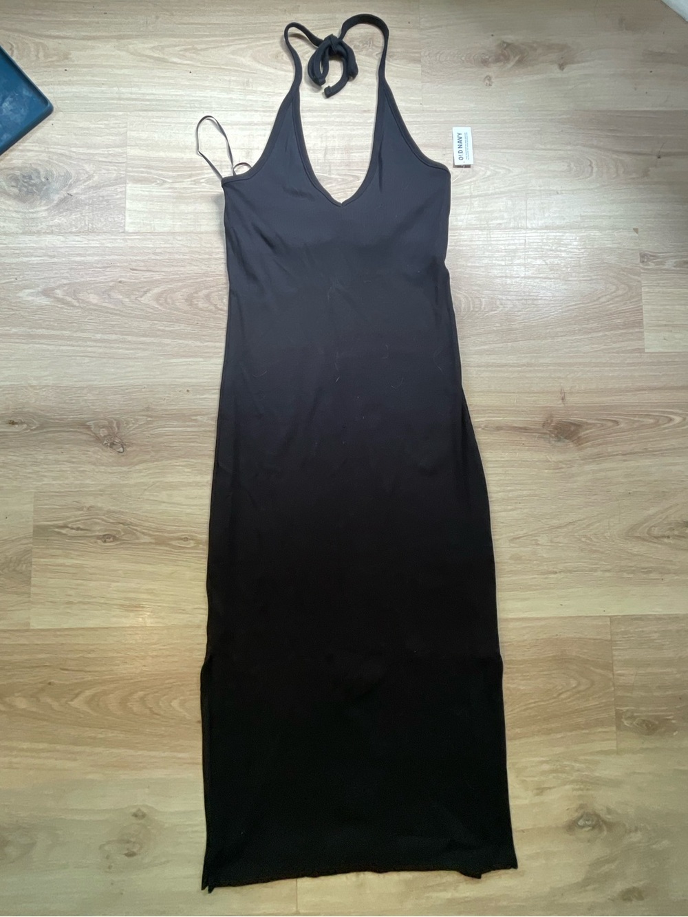 BNWT black ribbed halter dress